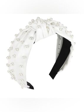 Pearl-Embellished White Knot Headband, new, never worn